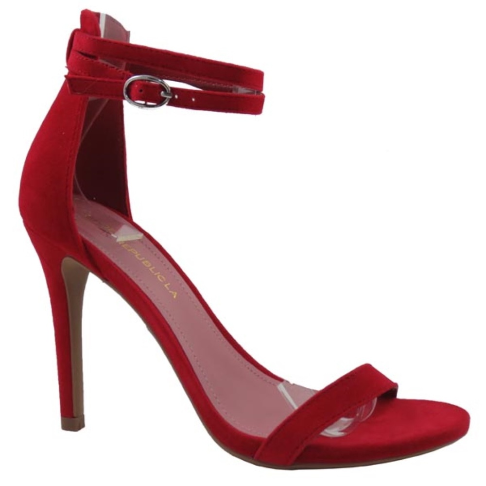 New Republicia Red Ankle Strap Heels